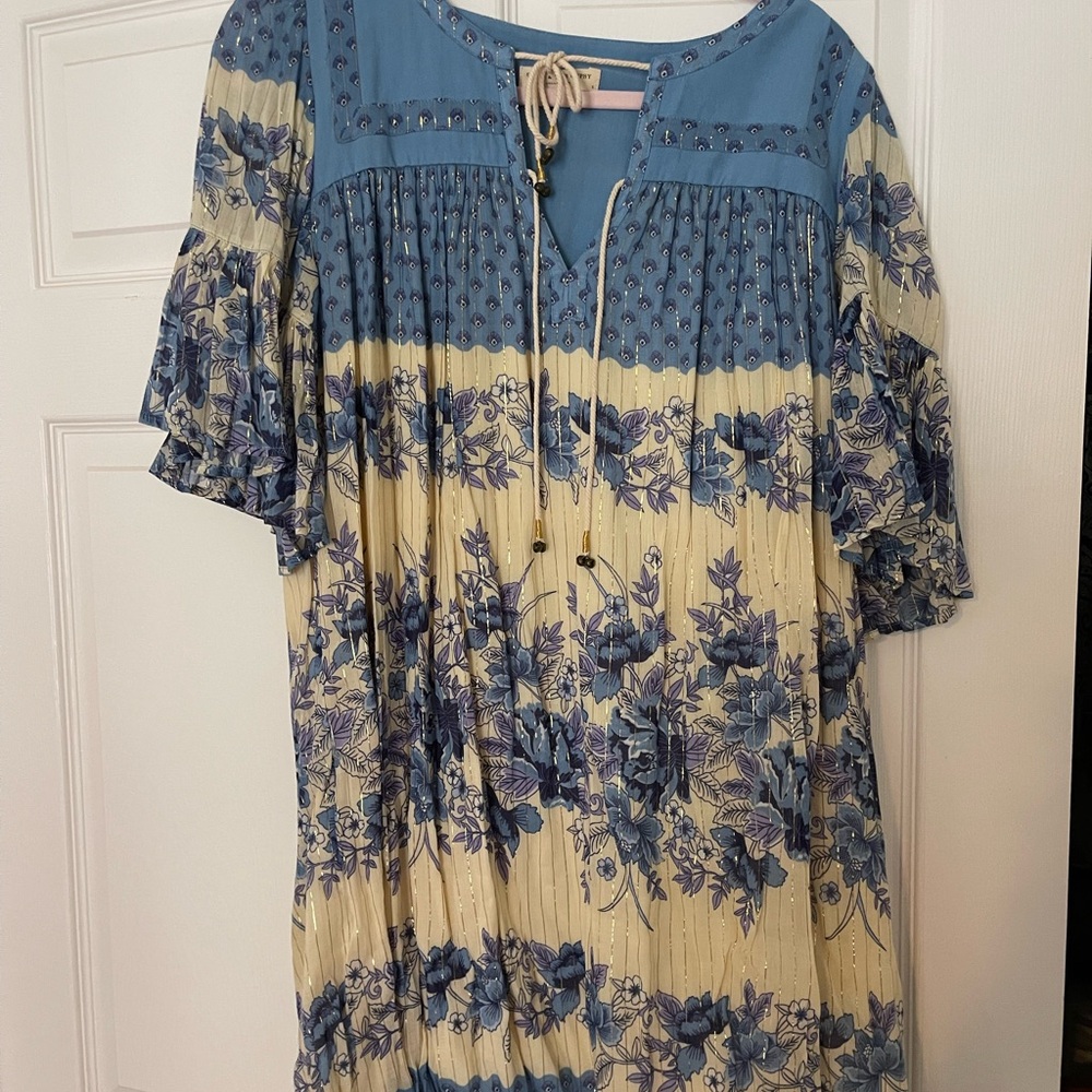 Spell Vintage Coco Lei flutter  Blue Floral Dress